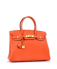 Pre-Owned Hermes Birkin 30 Handbag Orange Clemence with Gold Hardware