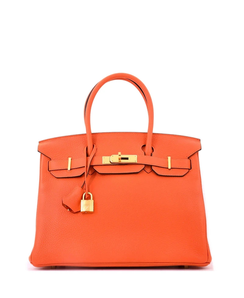 Pre-Owned Hermes Birkin 30 Handbag Orange Clemence with Gold Hardware