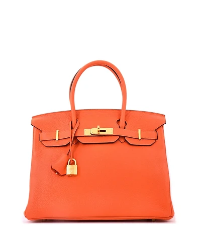 Pre-Owned Hermes Birkin 30 Handbag Orange Clemence with Gold Hardware