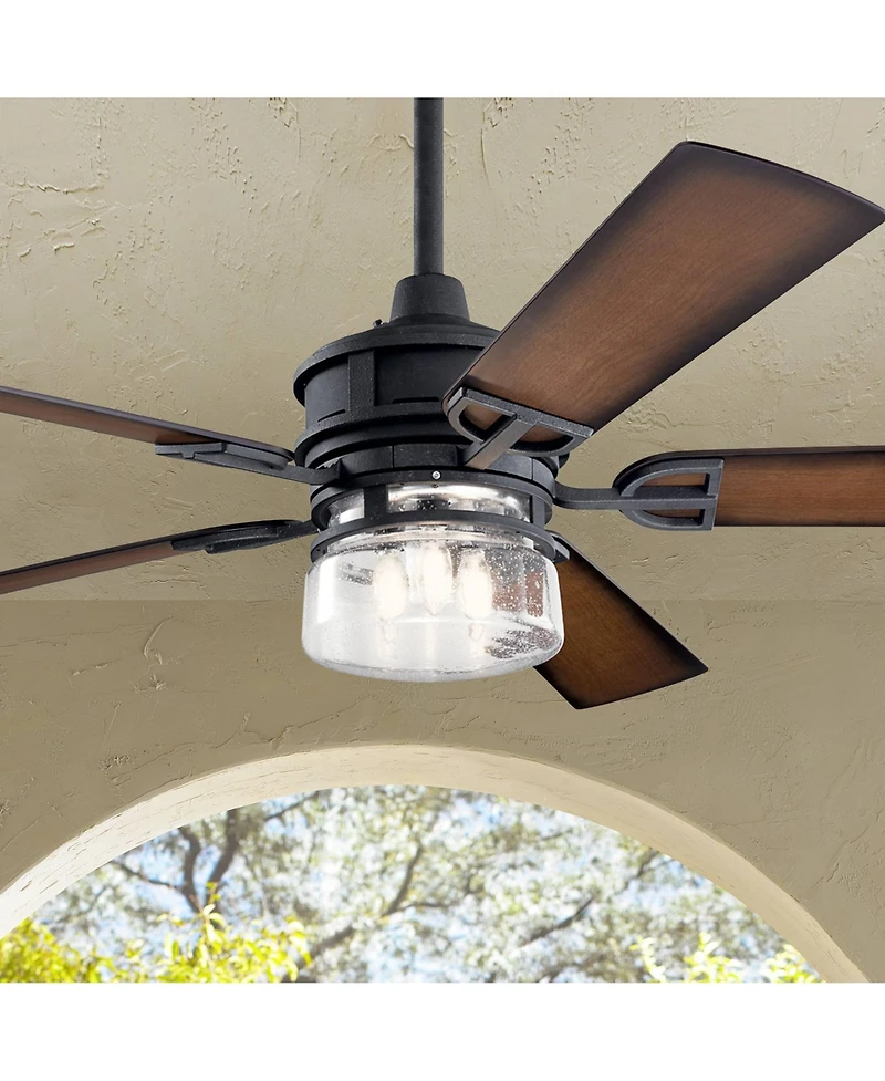 60" Kichler Lyndon Patio Black Led Outdoor Fan with Wall Control