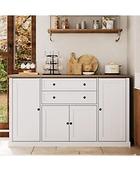 58" Farmhouse Sideboard Buffet Cabinet with 2 Drawers and 4 Barn Doors, Coffee Bar Console