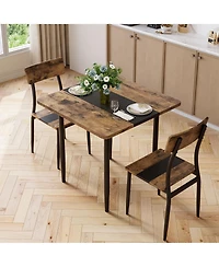 Dining Table Set for 2, 3-Piece Kitchen Set with Metal Frame and Mdf Board, Two-Tone Splicing Desktop, for Apartment, Kitchen, Dining Room