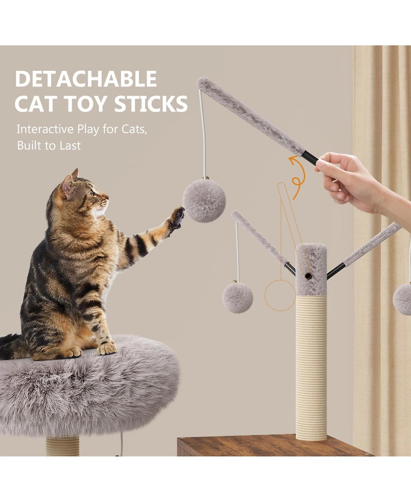 Cat Tree with Litter Box Enclosure Cat Tower Cabinet Furniture, Modern Indoor Wooden Cabinet with Sisal Scratching Post Plush Perch Elevated Platform