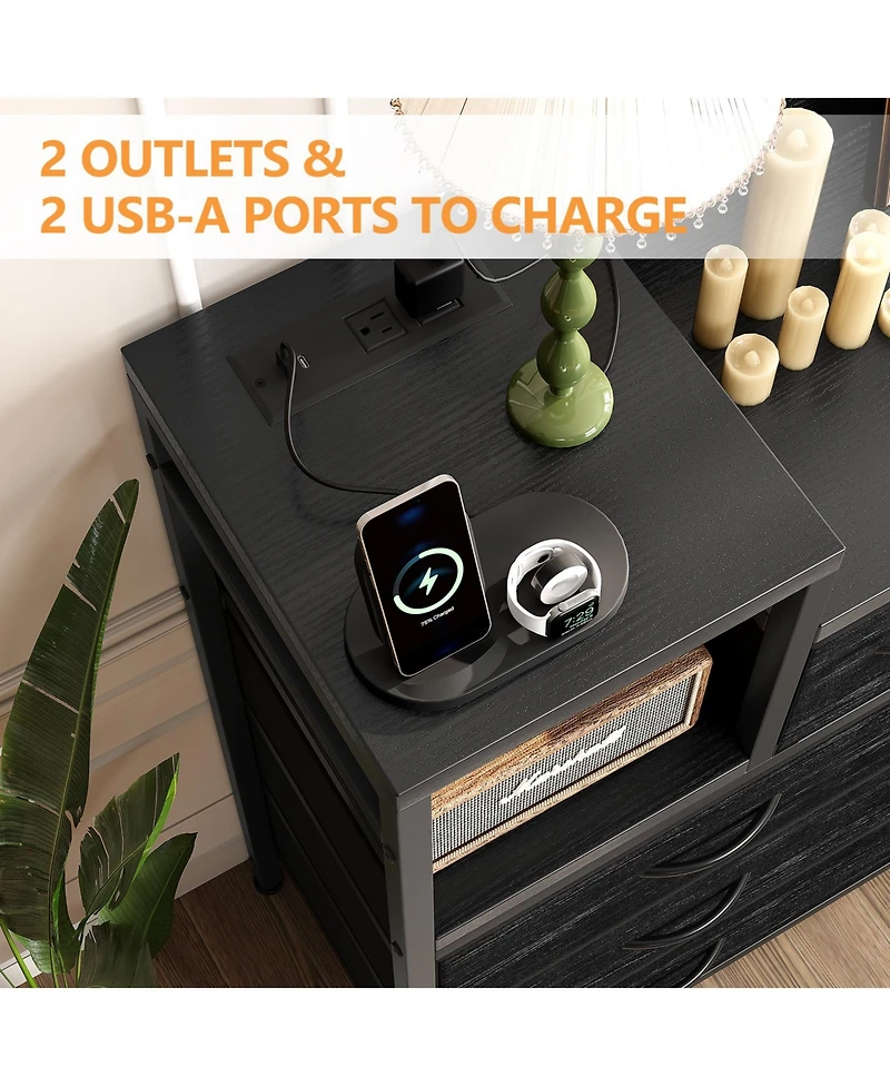 9 Drawer Dresser, Modern 39 Inch Chest of Drawers with Charging Station, Outlets, Multi Purpose Tv Stand for Bedroom, Living Room, Hallway, Black