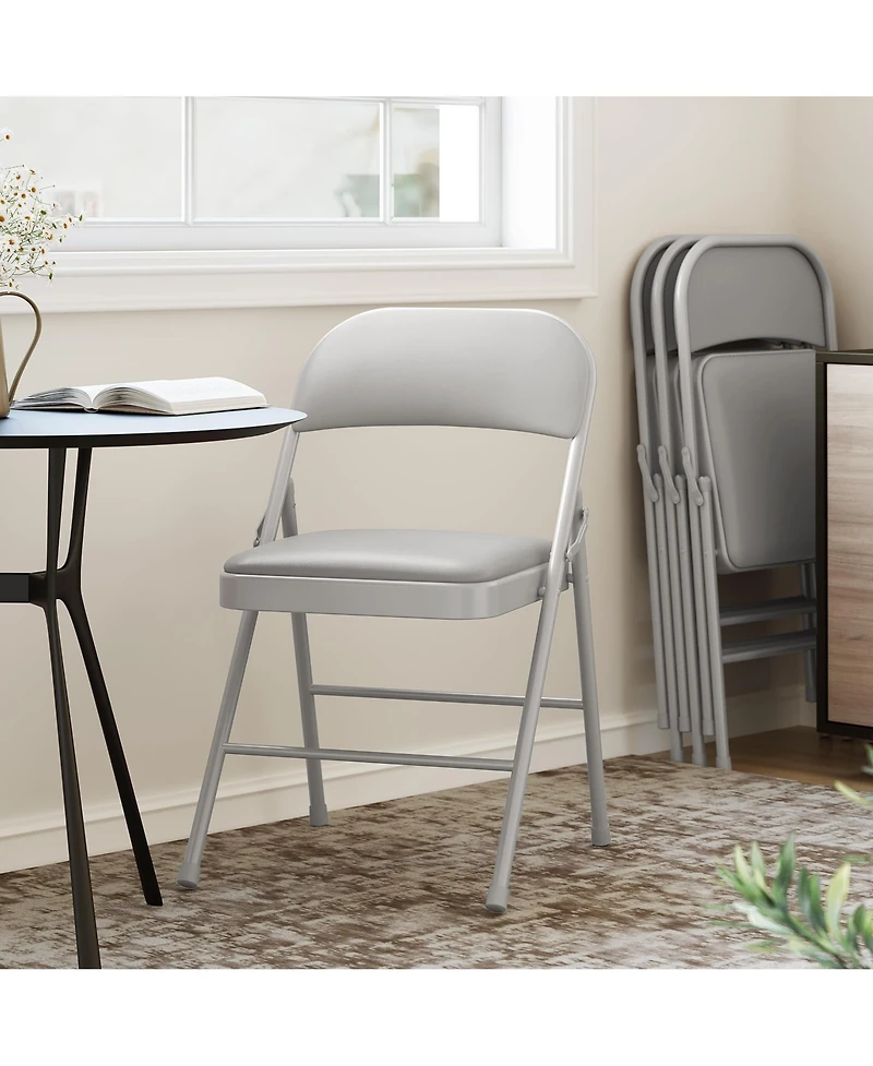 Folding Chairs Set of 2 Padded Comfortable Foldable with Soft Cushion Metal Stackable Portable for Office Wedding Dining Grey