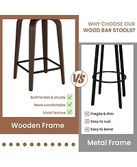 Set of 4 Bar Stools 26" Counter Height Swivel Faux Leather Upholstered with Backrest and Walnut Wood Legs Mid Century for Kitchen Island Home Bar