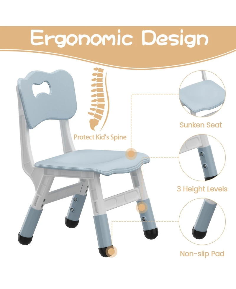 Kids Table and 4 Chairs Set Height Adjustable with Graffiti Desktop Non-Slip Legs Easy Clean Activity Desk for Toddlers Daycare Study Area Home