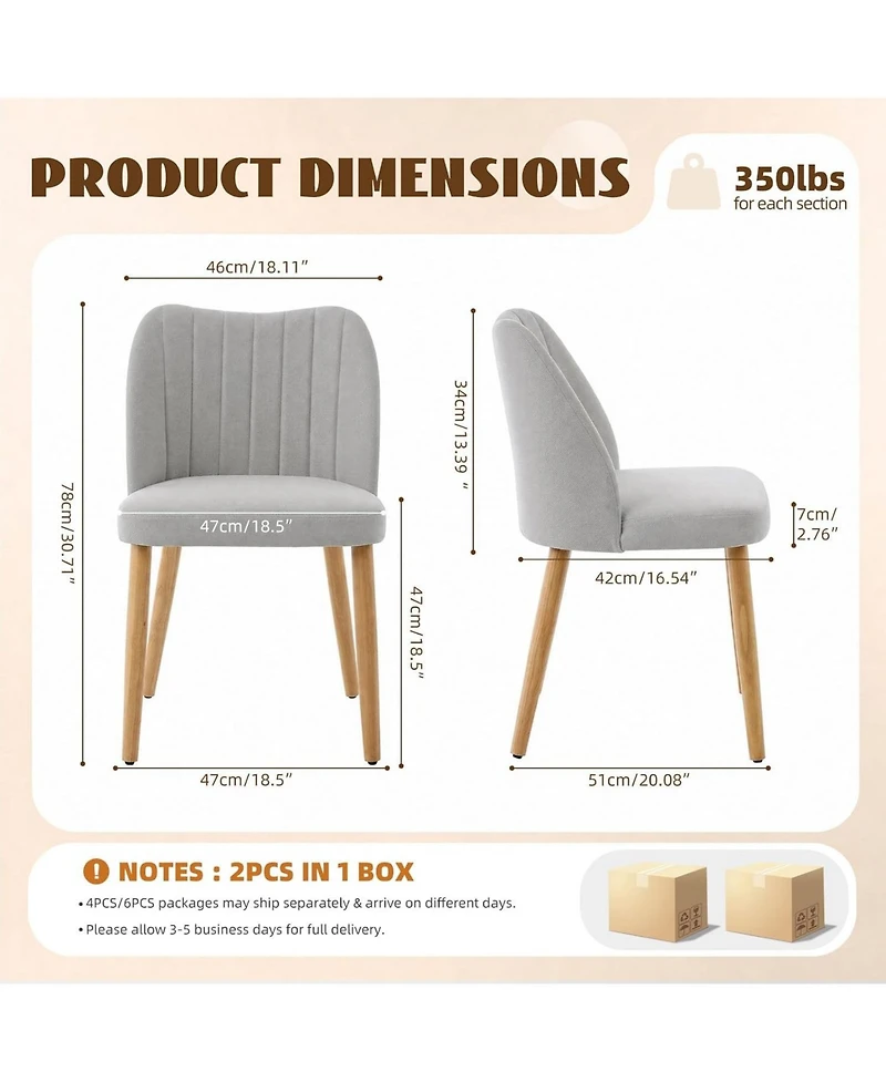 Wood Dining Chairs Set of 6, Armless Dining Chairs with Backrest, Upholstered Dining Chairs Modern Fabric Kitchen Chairs with Wooden Leg for Kitchen