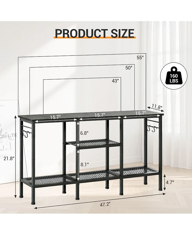 55" Tv Stand with Open Storage and Cable Management