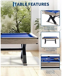 7 Ft Pool Table, Metal K-Leg Billiard Table, with 2 Cues, 16 Balls, Chalk, Triangle and Brush, Modern Finish, for Home Game Room, Family Entertainment