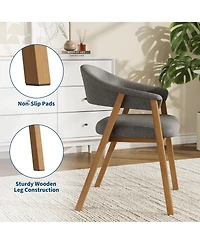 Dining Chairs Set of 6, Chenille Armchair, Upholstered Kitchen Chairs Wooden Legs Curved Backrest, Modern Chair for Dining Room Kitchen Living Room