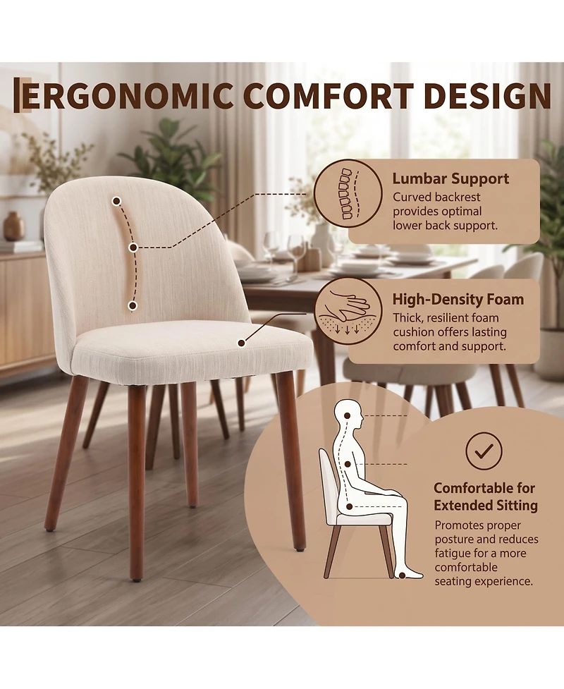 Wooden Dining Chairs Set of 4, Modern Fabric Dining Chairs, Upholstered Chairs with Wood Legs, Curved Thick Backrest for Kitchen Dining Room