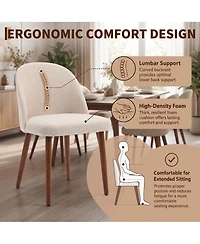 Wooden Dining Chairs Set of 4, Modern Fabric Dining Chairs, Upholstered Chairs with Wood Legs, Curved Thick Backrest for Kitchen Dining Room