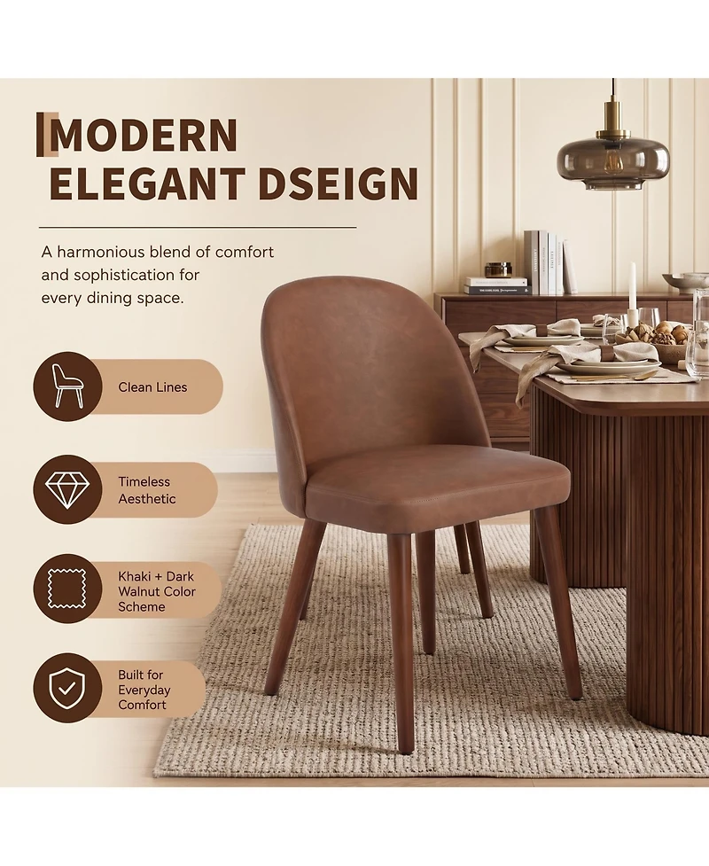 Wooden Dining Chairs Set of 6, Modern Fabric Dining Chairs, Upholstered Chairs with Wood Legs, Curved Thick Backrest for Kitchen Dining Room