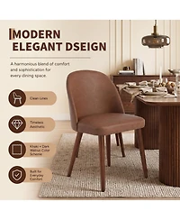Wooden Dining Chairs Set of 6, Modern Fabric Dining Chairs, Upholstered Chairs with Wood Legs, Curved Thick Backrest for Kitchen Dining Room