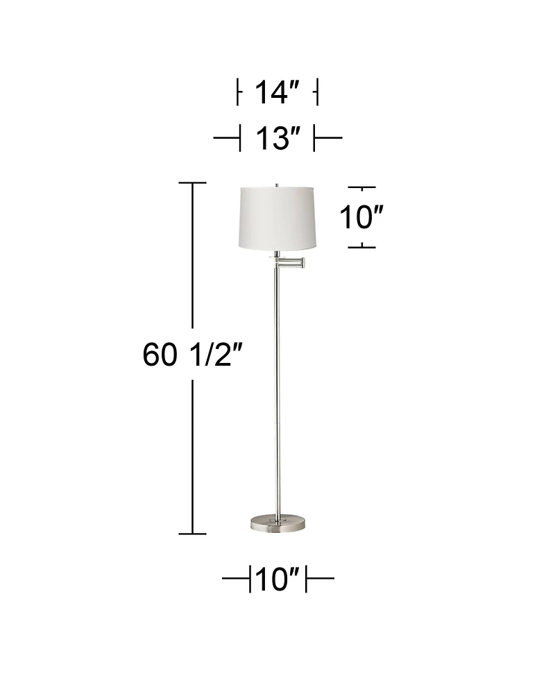 360 Lighting Modern Floor Lamp Swing Arm 60.5" Tall Brushed Nickel White Hardback Drum Shade for Living Room Reading Bedroom