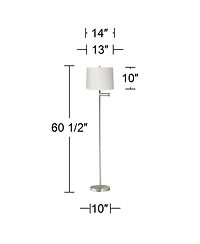 360 Lighting Modern Floor Lamp Swing Arm 60.5" Tall Brushed Nickel White Hardback Drum Shade for Living Room Reading Bedroom