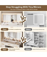 Makeup Vanity Desk with Led Lighted Mirror, Drawers, Cushioned Storage Stool, Built-in Charging Station, Dressing Table for Bedroom