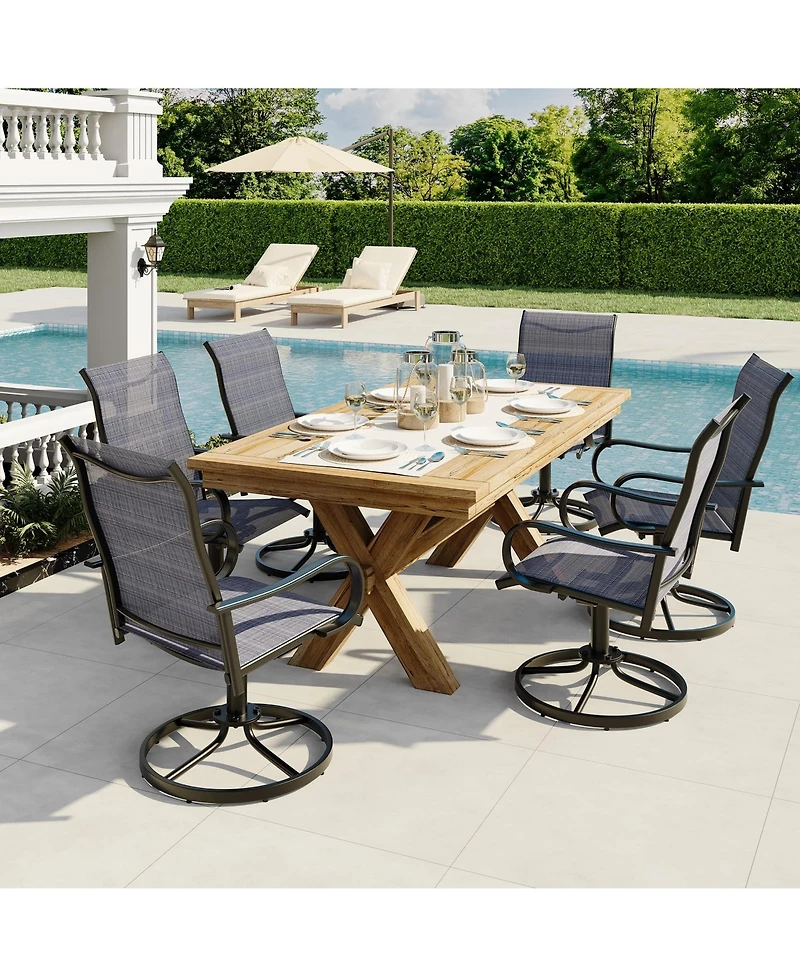 Swivel Patio Dining Chairs Set of 4, High Back Patio Seating with Curved Armrests, Rust Proof Metal Frame for Backyard, Porch, Poolside