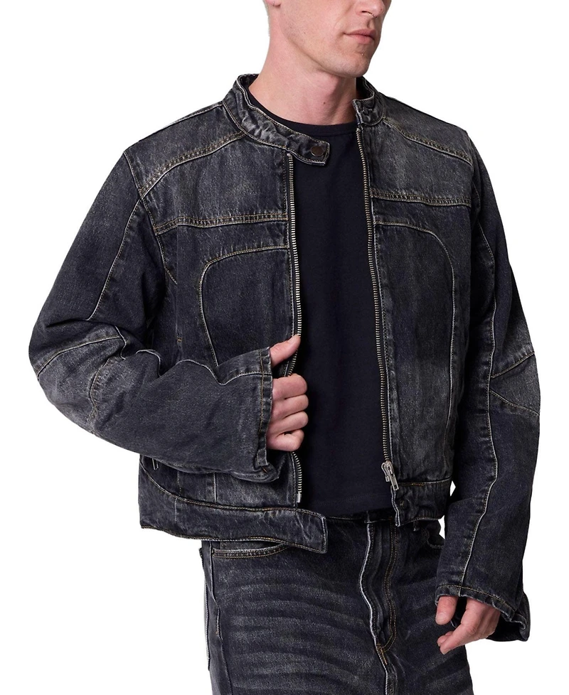 mnml Men's Panelled Moto Denim Jacket