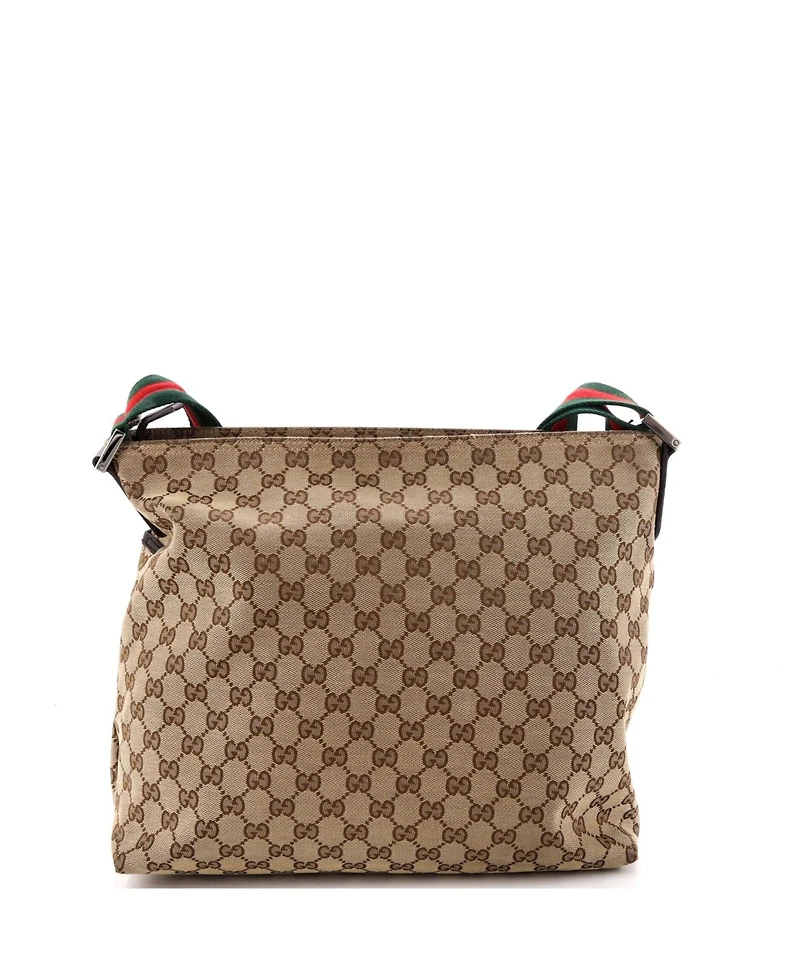 Pre-Owned Gucci Medium Web Strap Zip Messenger Bag Gg Canvas