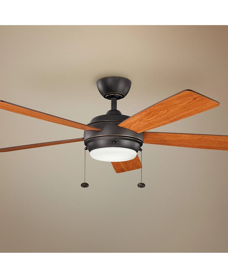 52" Kichler Starkk Olde Bronze Led Ceiling Fan with Pull Chain