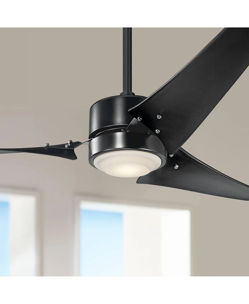 60" Kichler Rana Satin Black Led Outdoor Ceiling Fan with Wall Control