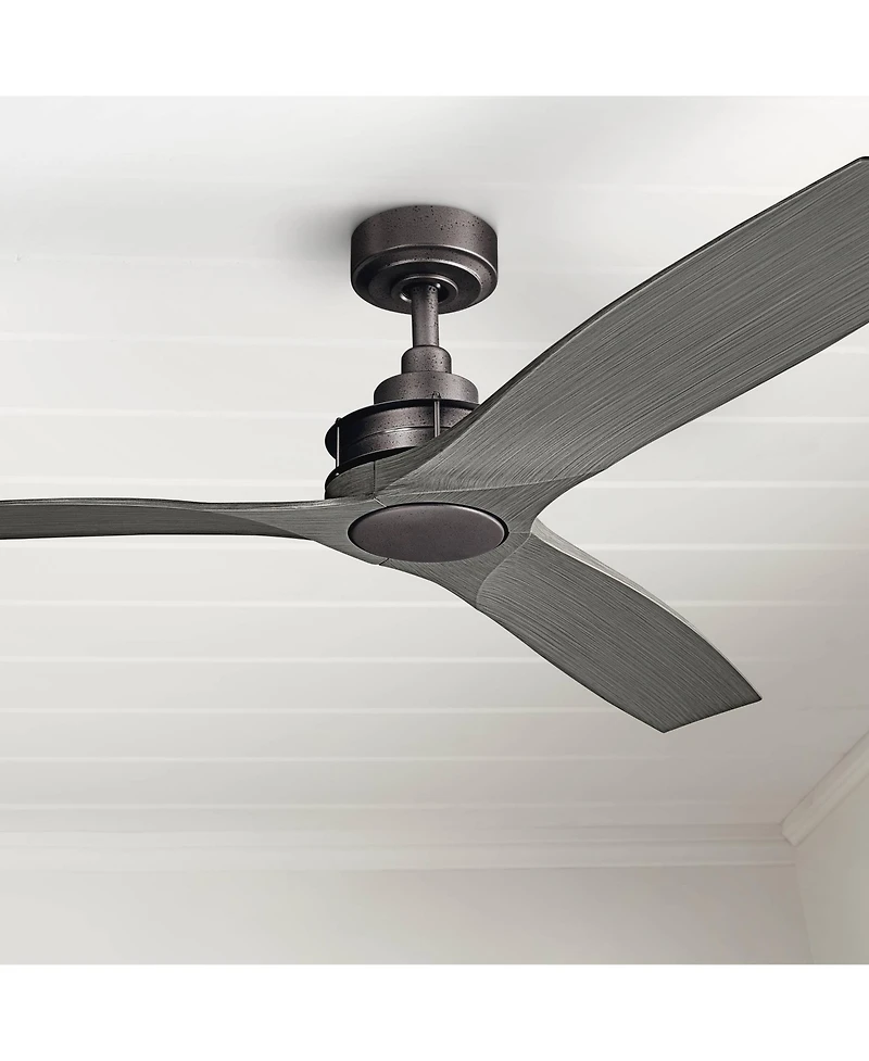 56" Kichler Ried Driftwood Anvil Iron Ceiling Fan with Wall Control