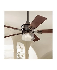 52" Kichler Lyndon Bronze Led Wet Rated Ceiling Fan with Wall Control