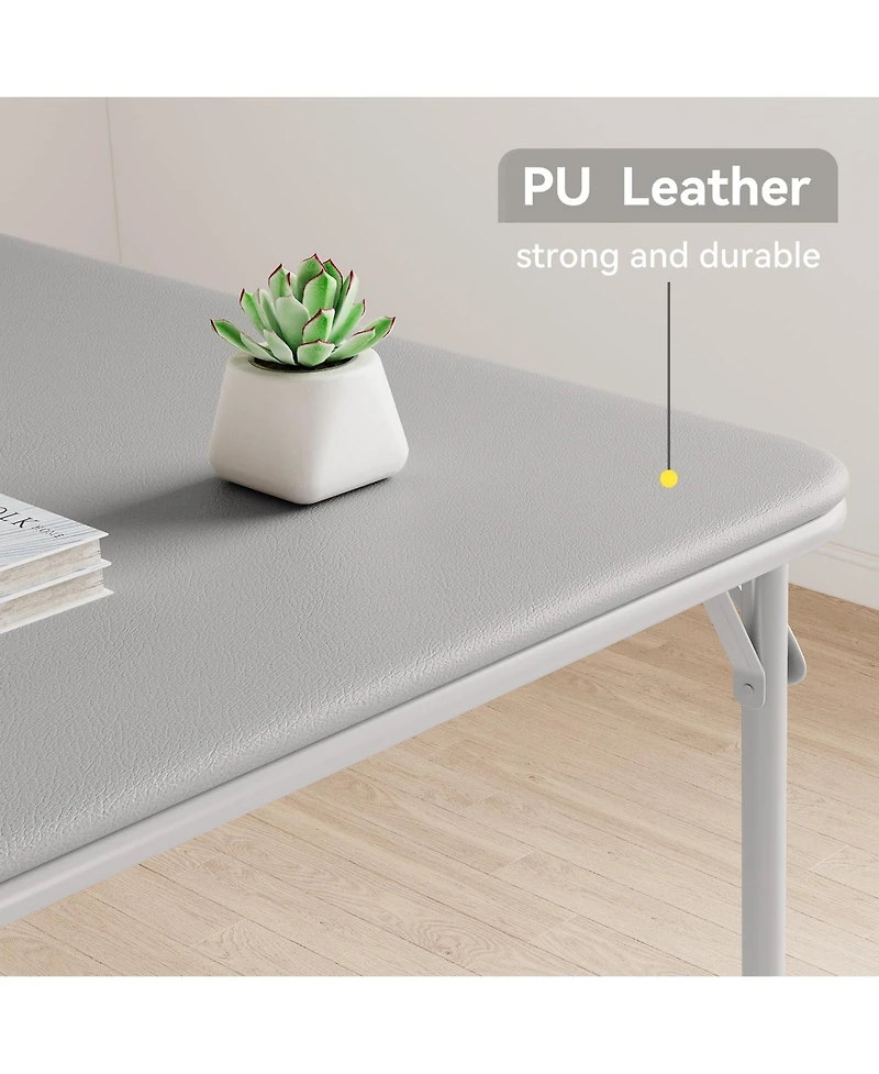 Folding Table Set 5 Piece Space Saving with Pu Collapsible Chairs Multi Functional Portable No Assembly for Dining Card Games Board Games Grey
