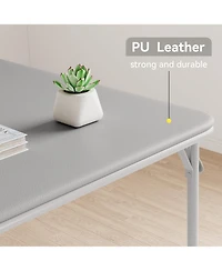 Folding Table Set 5 Piece Space Saving with Pu Collapsible Chairs Multi Functional Portable No Assembly for Dining Card Games Board Games Grey