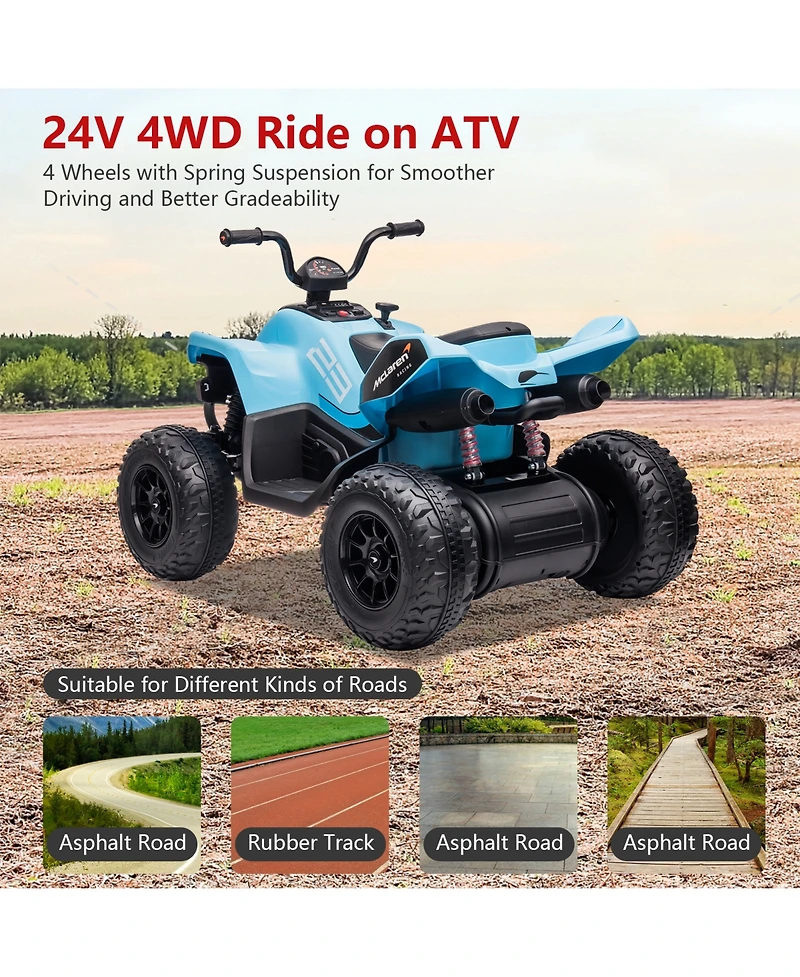 24V Kids Ride On Atv 4 Wheeler Quad Car, Electric Ride On Toy with 2 Speed, Led Lights for Backyard Outdoor Play, Birthday Holiday Gift for Girls Boys
