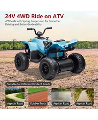 24V Kids Ride On Atv 4 Wheeler Quad Car, Electric Ride On Toy with 2 Speed, Led Lights for Backyard Outdoor Play, Birthday Holiday Gift for Girls Boys