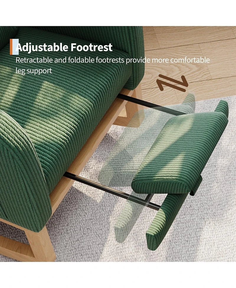 Rocking Chair with Footrest Corduroy Upholstered Glider with Side Pocket and Pillow Ergonomic for Bedroom Living Room Nursing Room Light Brown