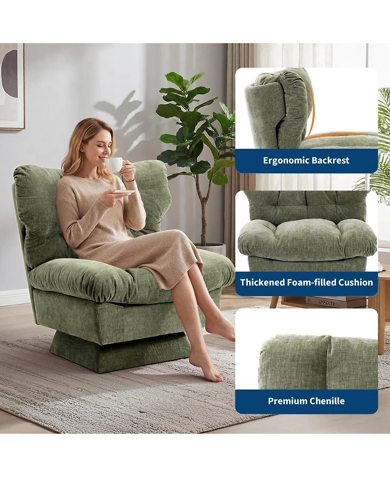 2 Set of Swivel Accent Chair, Modern Chenille Sofa Chair 360 degrees) Rotation, Oversize Base 30" Wide Seat, Supports 300 Lbs, Cozy Living Room