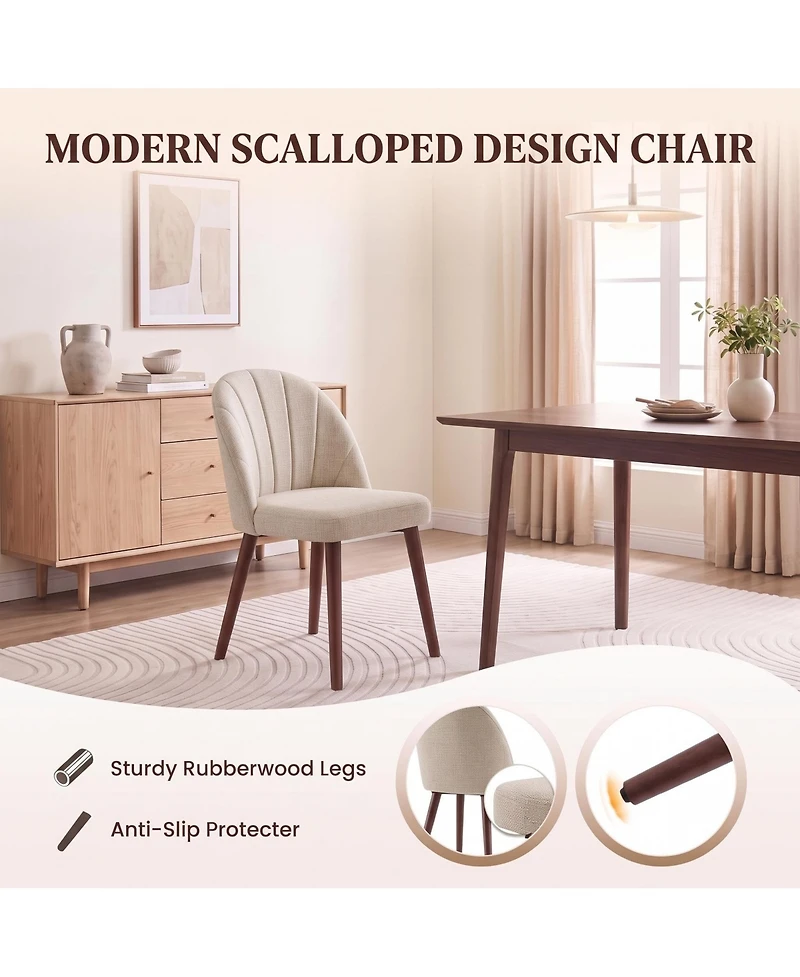 Dining Chairs Set of 2, Modern Upholstered Fabric Kitchen Chairs, Curved High Back, Thick Padded Seat and Wooden Frame, Side Chairs for Restaurant