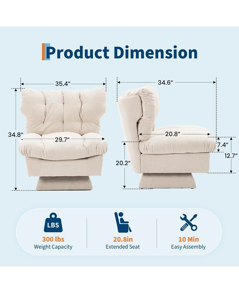 2 Set of Oversized Swivel Rocker Recliner Chair with High Back, 360 degrees) Rotation and Gentle Rocking for Living Room, Nursery,300lbs Capacity