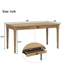Streamdale Furniture 60" Rustic Farmhouse Writing Desk with Drawer, Seadrift