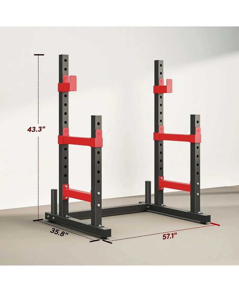 Sevorley Adjustable Squat Rack Stand with Dual Barbell Holders, Safety Spotters and Plate Storage, 660 lb Capacity