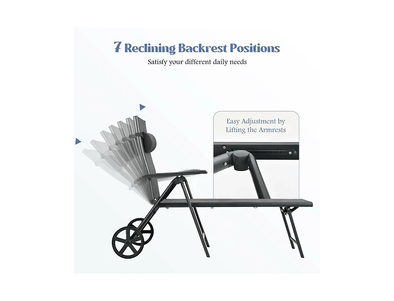 Boyel Living Patio Lounge Chair with Wheels Neck Pillow Aluminum Frame Adjustable