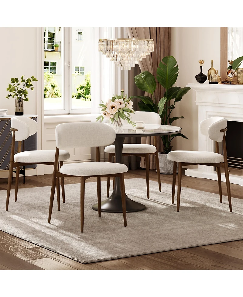 Flynama Set of 2 Metal Dining Chairs with Upholstered Seat, Woodgrain Frame, Kitchen Chairs