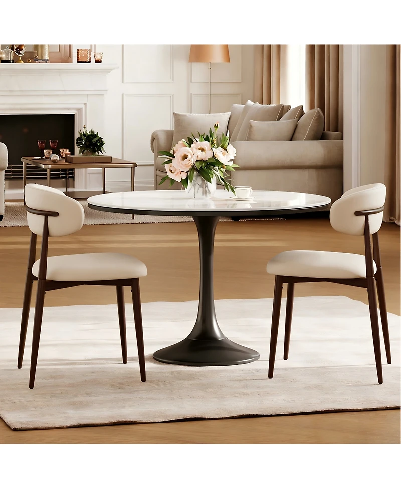 Flynama Set of 2 Metal Dining Chairs with Upholstered Seat, Woodgrain Frame, Kitchen Chairs