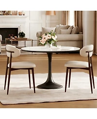 Flynama Set of 2 Metal Dining Chairs with Upholstered Seat, Woodgrain Frame, Kitchen Chairs