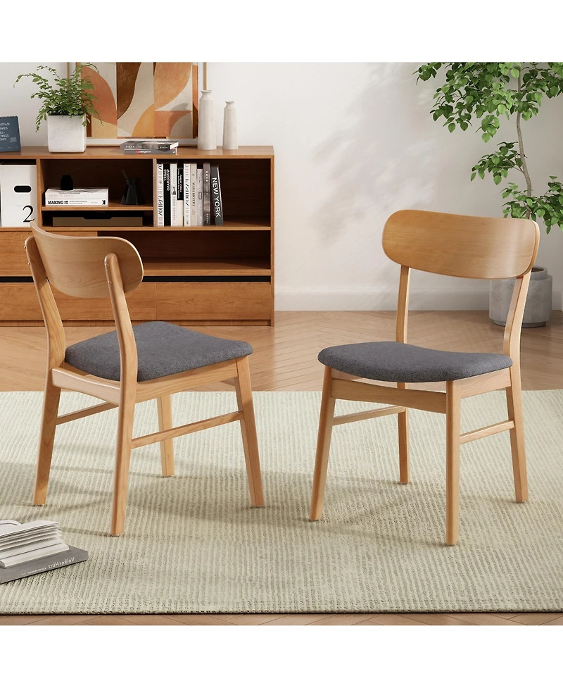 Flynama Set of 2 Dark Fabric Dining Chairs, Natural Oak Finish Solid Rubberwood Leg Minimalist Side Chairs