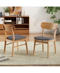 Flynama Set of 2 Dark Fabric Dining Chairs, Natural Oak Finish Solid Rubberwood Leg Minimalist Side Chairs