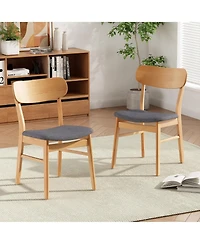 Flynama Set of 2 Dark Fabric Dining Chairs, Natural Oak Finish Solid Rubberwood Leg Minimalist Side Chairs