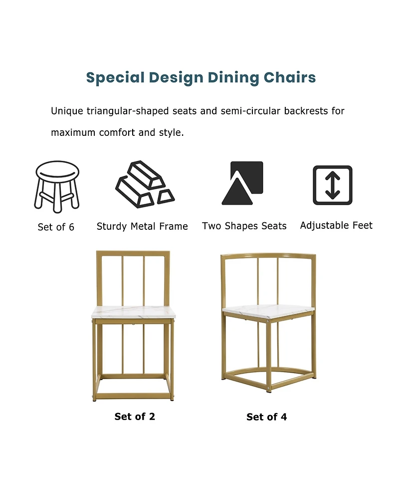 Flynama 7-Piece Golden Faux Marble Dining Set, 53.5" Table and 6 Chairs