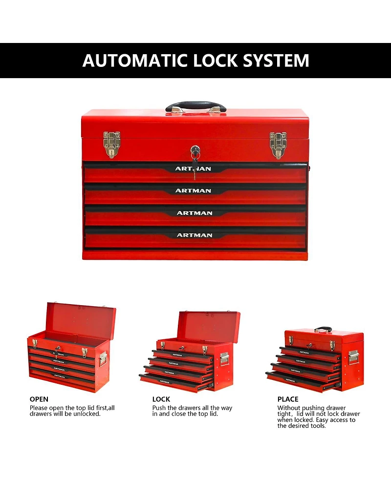 Streamdale Furniture 20-inch Steel Portable Tool Box with Drawers and Metal Lock