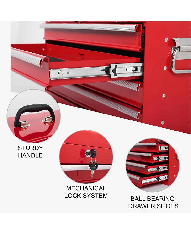 Streamdale Furniture 21" Heavy-Duty 4-Drawer Portable Metal Tool Box with Ball Bearing Slides