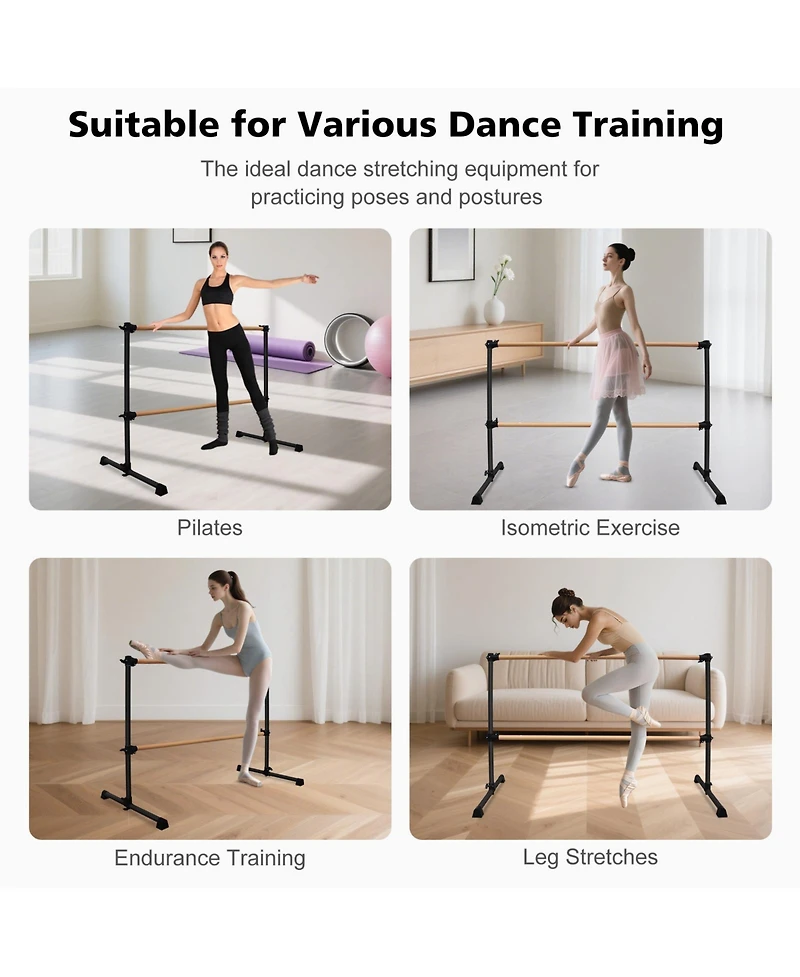 Zeny Solid Wood Ballet Barre With Adjustable Range For Dance Practice